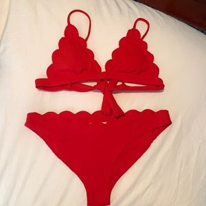 Marysia Red Scalloped bikini set